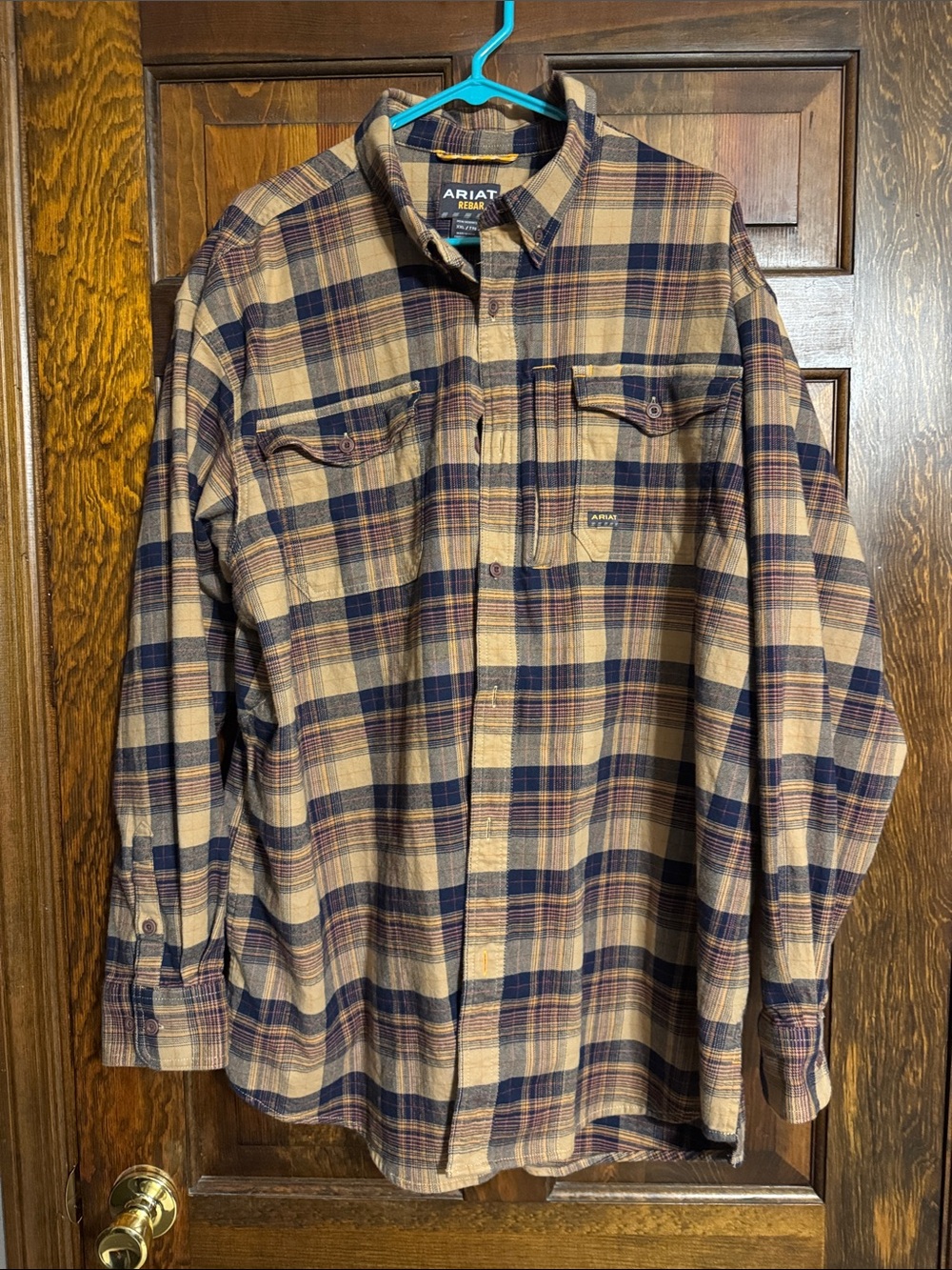 Ariat Men's Plaid Button-Down Shirt in Tan and Navy